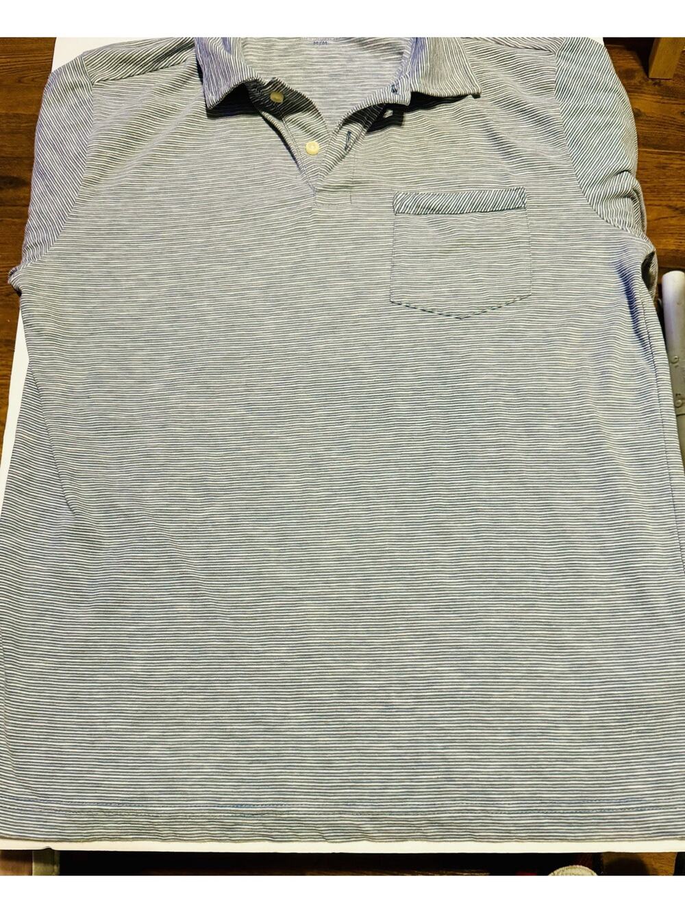 Simply Styled Blue Striped Polo Shirt Mens Medium M Short Sleeve